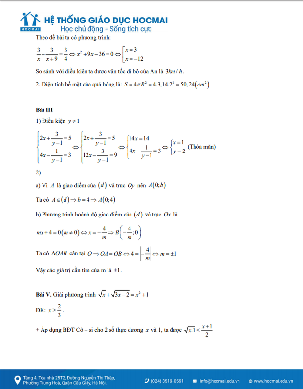 Đáp án đề thi tuyển sinh vào lớp 10 môn Toán 2020 Hà Nội-2