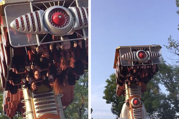 Đu quay cảm giác mạnh bất ngờ chết máy và treo ngược giữa không trung, du khách ngất xỉu vì quá hoảng sợ-1