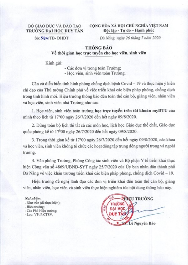 Hàng loạt trường ĐH đưa ra thông báo trước những diễn biến mới của dịch Covid-19-2