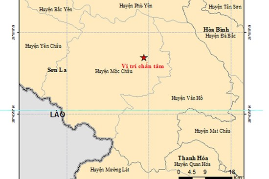 Sáng nay tiếp tục xảy ra 2 trận động đất tại Mộc Châu, Sơn La