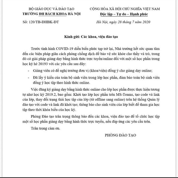 ĐH Bách Khoa chính thức cho sinh viên học online để phòng dịch-1