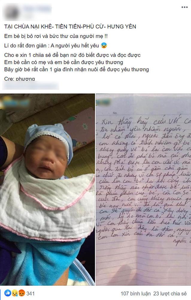 Bị phụ tình, người mẹ Hưng Yên bỏ con ở chùa, trước đó có ý định bỏ gầm cầu gầm cống cho chết-1