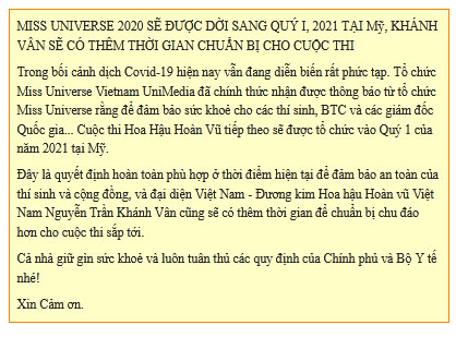 Miss Universe 2020 chính thức thông báo hoãn thi, Khánh Vân phải chờ đến năm sau: Nguyên nhân là gì?-3