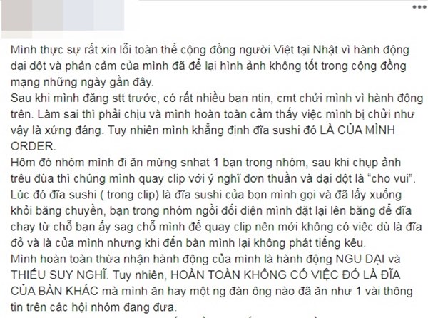 Cô gái Việt bị dân mạng chỉ trích kịch liệt vì thè lưỡi liếm đĩa sushi đang chạy trên băng chuyền trong cửa hàng ở Nhật Bản-5