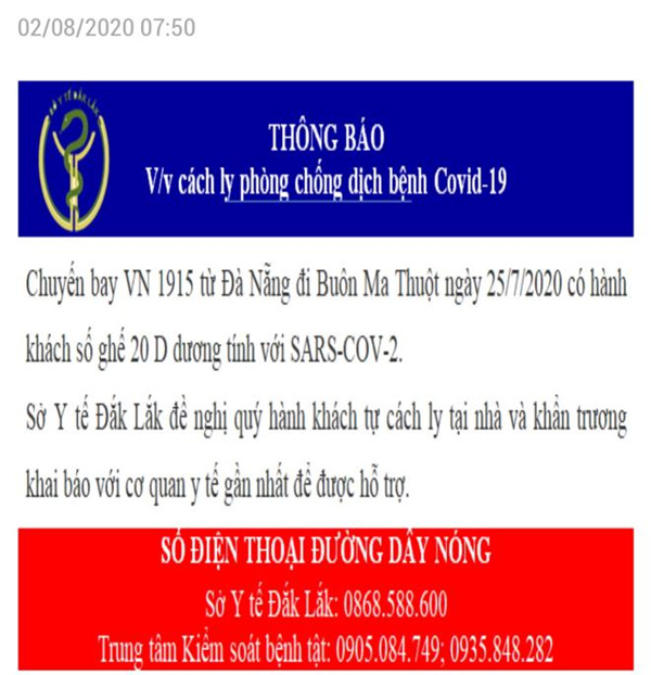 Đắk Lắk ra thông báo khẩn tìm người đi chuyến bay có ca dương tính SARS-COV-2-1