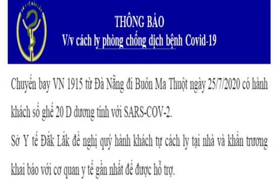 Đắk Lắk ra thông báo khẩn tìm người đi chuyến bay có ca dương tính SARS-COV-2