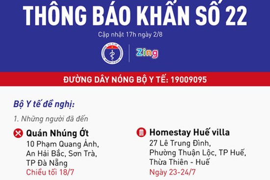 Thông báo khẩn số 22: Bộ Y tế yêu cầu những người từng đến các quán ăn, khách sạn và chuyến bay sau cần liên hệ ngay với cơ sở y tế