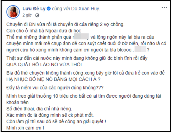 Bị bịa chuyện suýt làm con mất mạng, Lưu Đê Ly gay gắt đáp trả và tuyên bố trao 10 triệu cho ai tìm được hung thủ-3