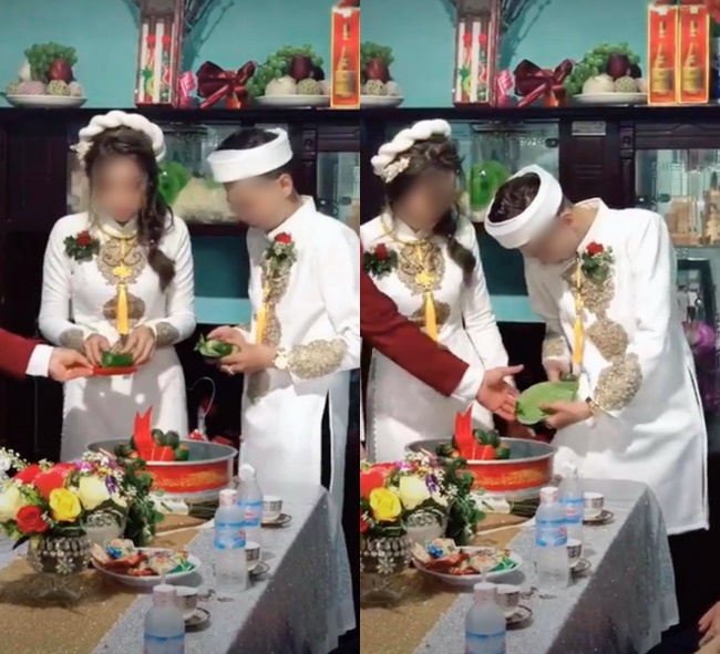 Quá mừng vì lấy được vợ, chú rể vén áo làm một hành động khiến tất cả mọi người phải ồ lên trong lễ ăn hỏi, cô dâu cũng cười đến mức phải quay lưng đi-1