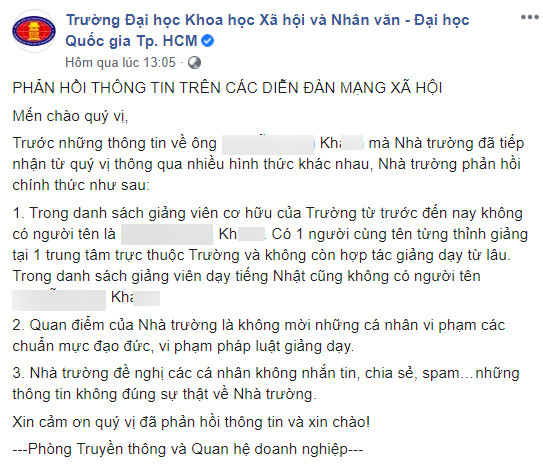 Trường ĐH ở TP.HCM lên tiếng trước thông tin người đàn ông bị tố nhắn tin gạ gẫm con riêng của vợ là giảng viên của trường-2