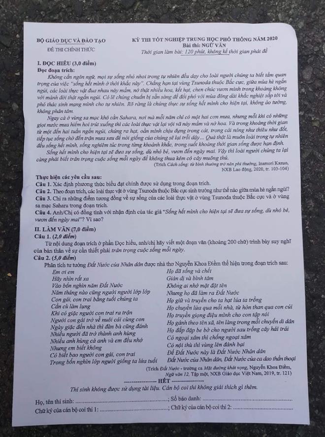 Gợi ý đáp án môn Ngữ văn kỳ thi tốt nghiệp THPT 2020-2