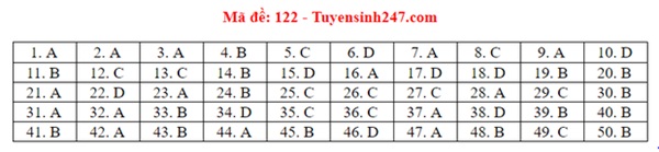 Đáp án đề thi tốt nghiệp THPT Quốc gia 2020 môn Toán (tất cả mã đề)-22