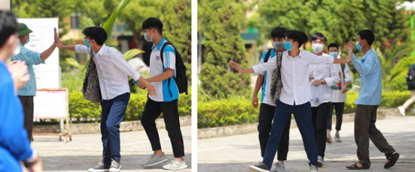 Nam sinh thi xong tự tin đập tay với bác bảo vệ: Hẹn bác mùa sau, cháu còn gặp bác nữa-1