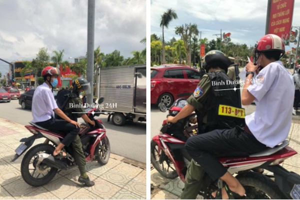 Đang đi thi thì bị hỏng xe giữa đường, nam sinh được chú Cảnh sát giao thông chở đến trường-1