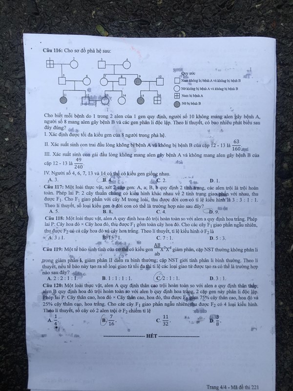 Đề thi tốt nghiệp THPT Quốc gia 2020 môn Sinh-4