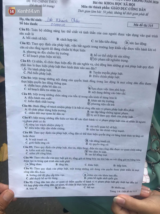 Đề thi môn Giáo dục công dân tốt nghiệp THPT Quốc gia 2020: Câu hỏi liên quan đến COVID-19-1