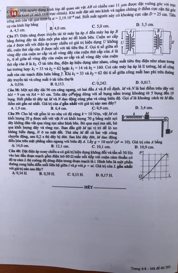 Đề thi tốt nghiệp THPT Quốc gia 2020 môn Vật lý-4