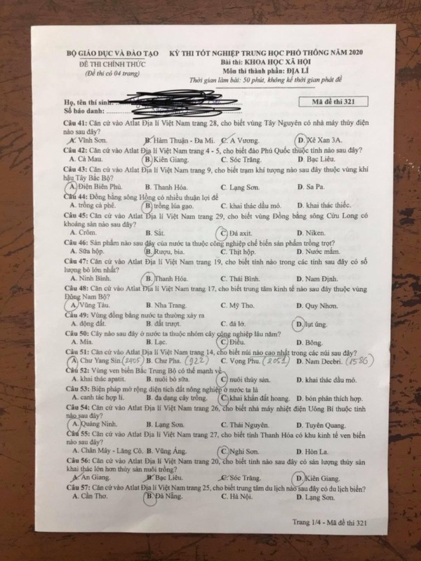 Đề thi tốt nghiệp THPT Quốc gia 2020 môn Địa lý-1