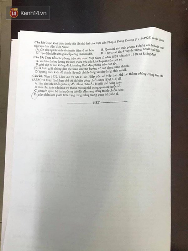 Đề thi môn Lịch sử tốt nghiệp THPT quốc gia 2020-4