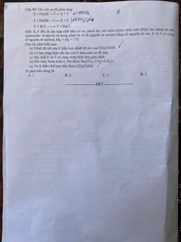 Đề thi môn Hóa tốt nghiệp THPT Quốc gia 2020-4