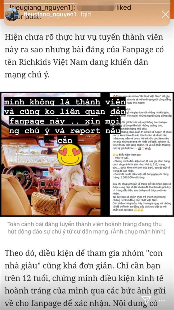 Tiểu Giang - chị cả giới con nhà giàu lên tiếng khi bị fanpage rich kid lấy ảnh tuyển hội viên, thu phí 5 triệu/tháng-2