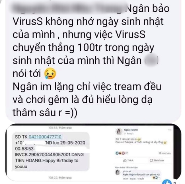 Ngân Sát Thủ mắc quai khi bị bóc phốt nói dối rằng ViruSs không quan tâm nhưng thực tế được chuyển khoản 100 triệu vào ngày sinh nhật-6