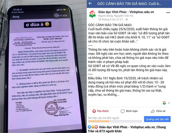 Một học sinh giả mạo văn bản của Sở GD&ĐT bị công an xử phạt 3,75 triệu đồng-1