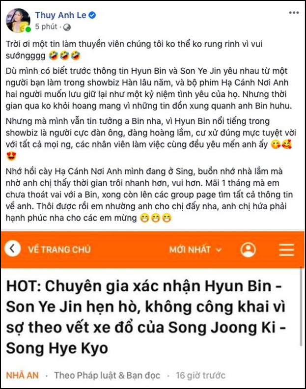 Bà xã Đăng Khôi hé lộ đã biết trước tin Hyun Bin - Son Ye Jin hẹn hò, bật mí sự thật bất ngờ về cặp đôi từ bạn trong Kbiz-1