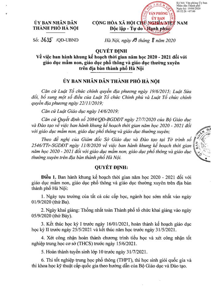 Hà Nội chính thức chốt lịch khai giảng của học sinh trên địa bàn, mốc thời gian cụ thể năm học như sau-1