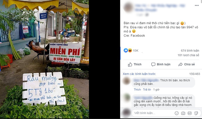 Khịa lan đột biến tiền tỷ, người đàn ông treo bảng bán rau muống đột biến với giá 5 tỷ một bó, đáng chú ý là câu cuối tấm bảng-2