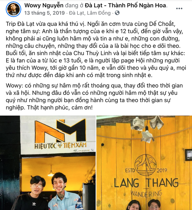 Wowy dành cho Dế Choắt sự trân trọng đáng quý, còn giúp lăng xê quán cháo và tiệm xăm của học trò đã thần tượng mình suốt 12 năm!-3