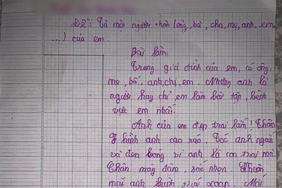 Bé gái cấp 1 làm văn tả anh trai, cả bài đang cảm động riêng đến phần kể về trí thông minh, ông anh phải phì cười