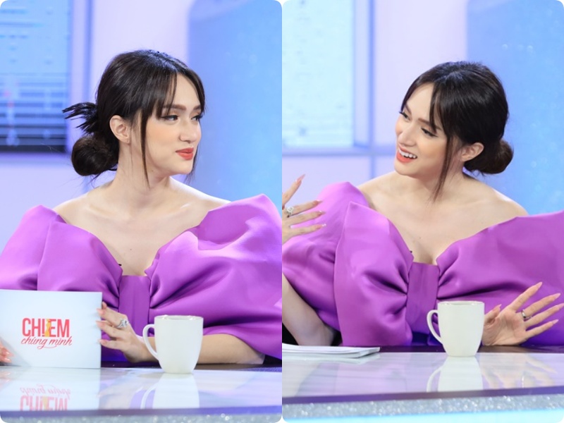 Hương Giang hóa món quà tím lịm với đầm nơ siêu to khổng lồ-4