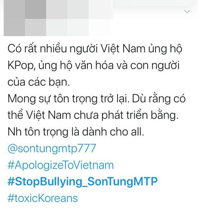 Dân mạng đẩy hashtag Dừng bắt nạt Sơn Tùng M-TP lên #1 trending Twitter Việt Nam khi một bộ phận netizen Hàn có hành động đi quá xa-3