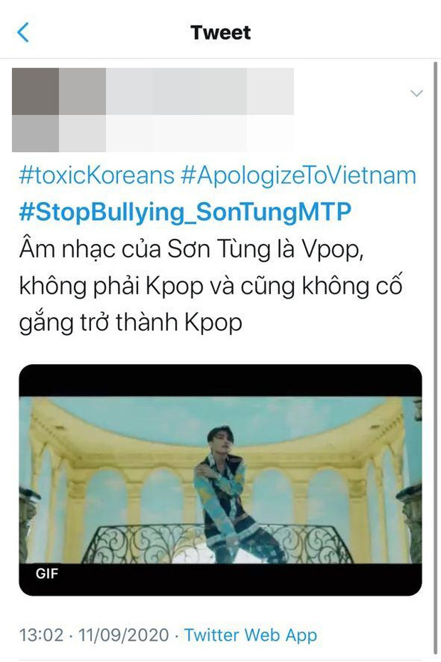 Dân mạng đẩy hashtag Dừng bắt nạt Sơn Tùng M-TP lên #1 trending Twitter Việt Nam khi một bộ phận netizen Hàn có hành động đi quá xa-4