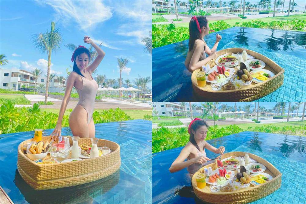 Thuỷ Tiên chơi lầy, mặc đồ kín bưng xuống hồ bơi ăn phở sau khi bị dân mạng góp ý-1