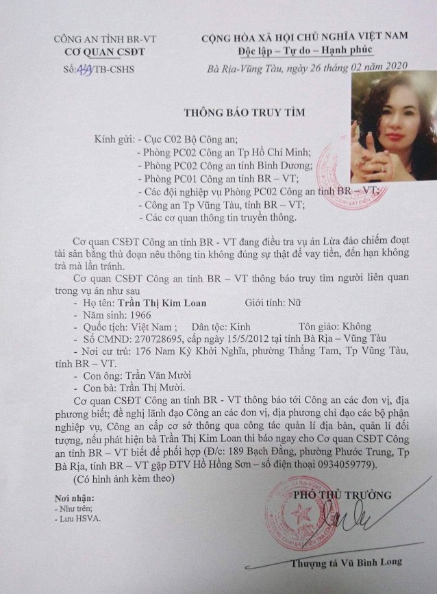 Truy tìm vợ nguyên giám đốc Sở Nội vụ Bà Rịa - Vũng Tàu để làm rõ vụ lừa đảo hàng trăm tỷ đồng-2