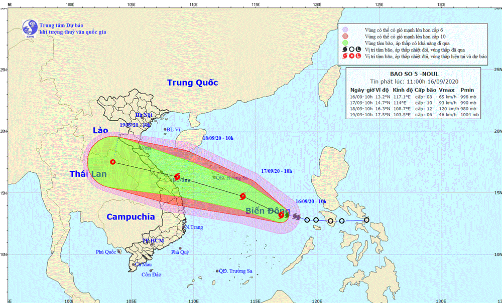Bão số 5 di chuyển nhanh và liên tục mạnh thêm, nguy cơ đổ bộ vào các tỉnh miền Trung-1