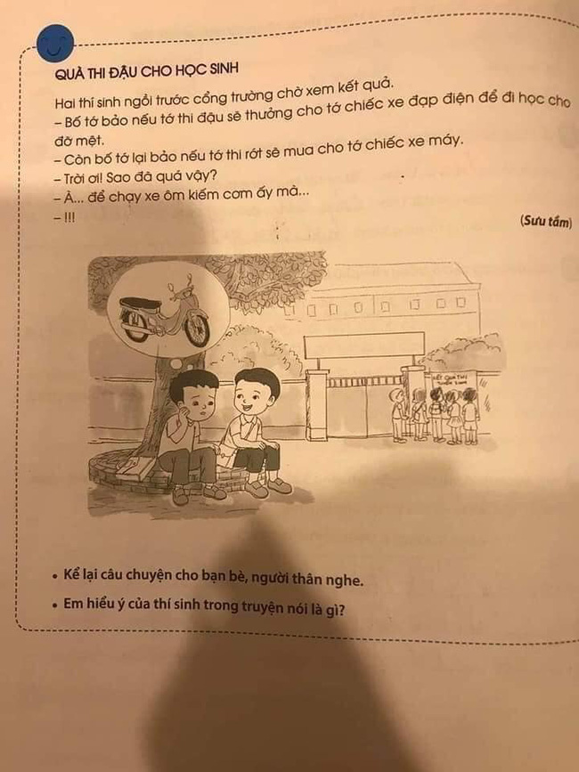 Sách Tiếng Việt lớp 2 khiến phụ huynh sửng sốt khi để học sinh kể chuyện: Nếu tớ thi trượt, bố sẽ cho đi làm xe ôm kiếm cơm-1