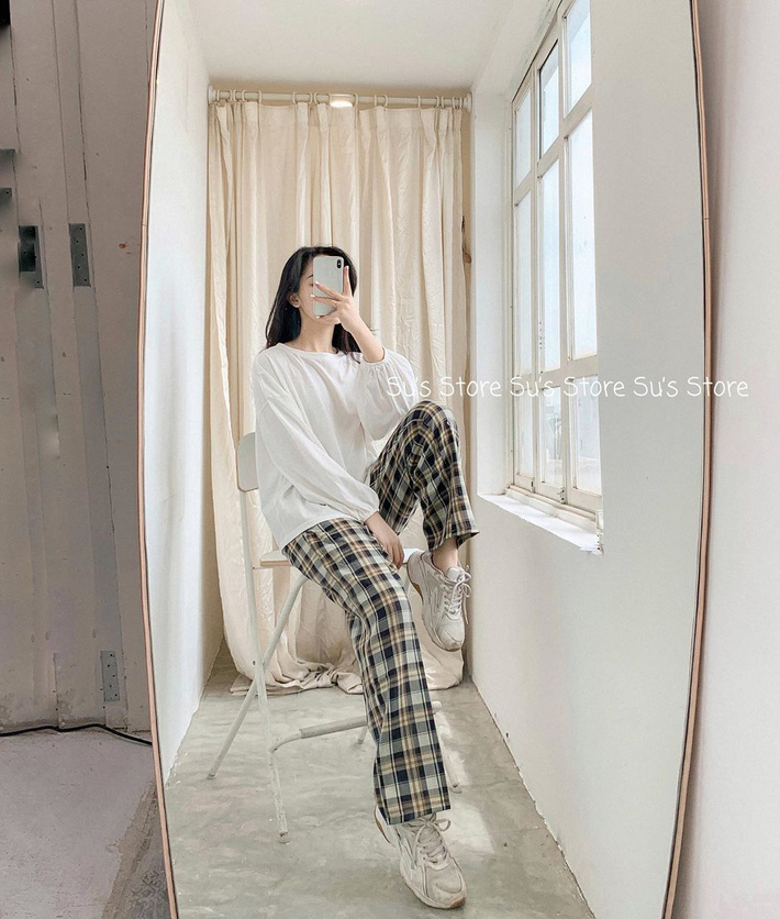 Quần caro ống rộng giá bèo” nhưng làm style đỉnh” hết nấc, nàng nào bỏ qua là thiệt-5