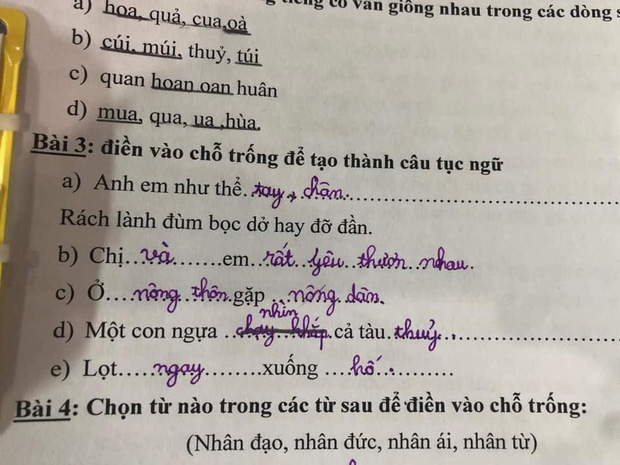Học sinh lớp 1 điền thành ngữ đến cô giáo cũng không ngờ lầy đến thế, câu cuối còn được khen hay hơn cả bản gốc-1
