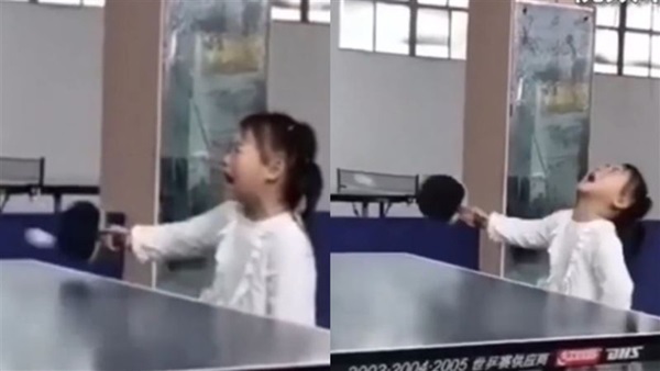Vừa chống nạnh vừa gào khóc, cô bé 3 tuổi khiến cộng đồng mạng chao đảo vì sự đáng yêu và kỹ năng đánh bóng bàn bách phát bách trúng-1