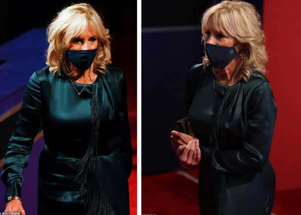 Đệ nhất phu nhân Mỹ Melania Trump đóng bộ suit hàng hiệu cùng gia đình chạm trán quý phu nhân phía đối thủ Joe Biden trong cuộc tranh luận Tổng thống-2