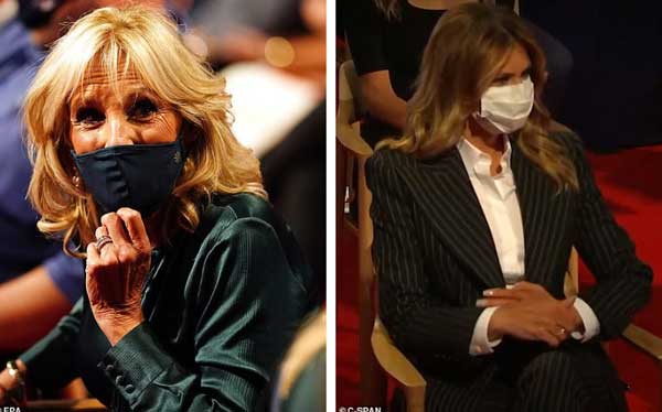 Đệ nhất phu nhân Mỹ Melania Trump đóng bộ suit hàng hiệu cùng gia đình chạm trán quý phu nhân phía đối thủ Joe Biden trong cuộc tranh luận Tổng thống-3