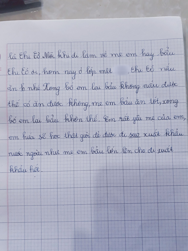 Yêu cầu tả người thân, cậu bé lớp 1 viết nguyên cả trang giấy nhưng người mẹ giật mình kêu viết lại còn dân mạng ôm bụng cười lăn-2