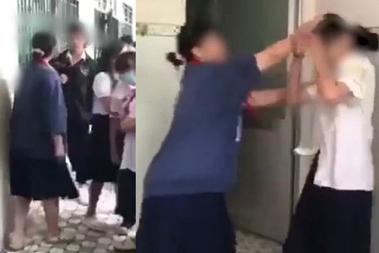 Nữ sinh lớp 8 túm tóc, tát tới tấp 