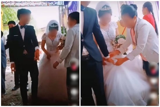 Chú rể to tiếng quát mắng người phụ nữ có tuổi trong hôn lễ, không thèm cầm váy giúp vợ và thái độ thật khó tin của cô dâu