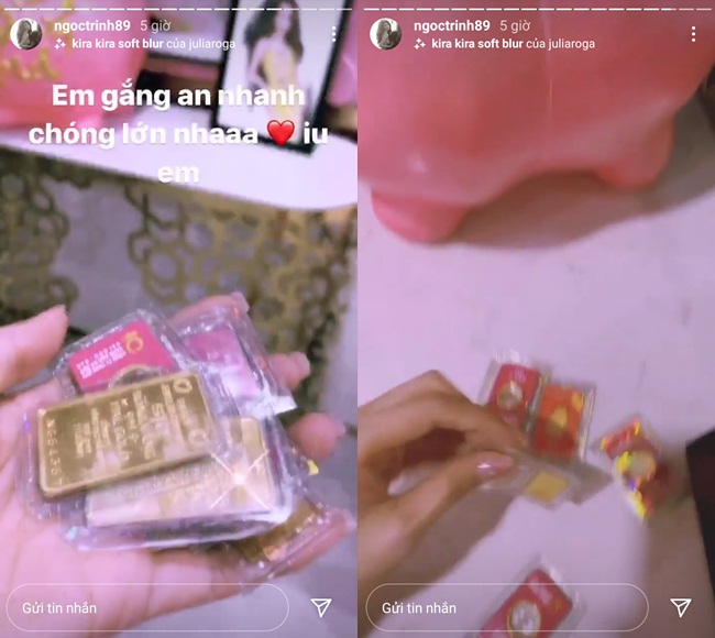 Tròn mắt xem Ngọc Trinh cho heo đất ăn từng miếng vàng-1