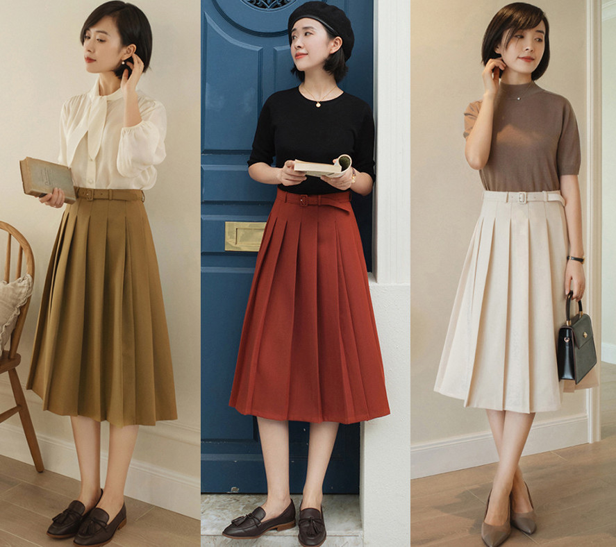 Chân váy xếp ly chính là bảo bối mặc đẹp cho nàng công sở, đã dễ diện còn không bao giờ lỗi mốt-8