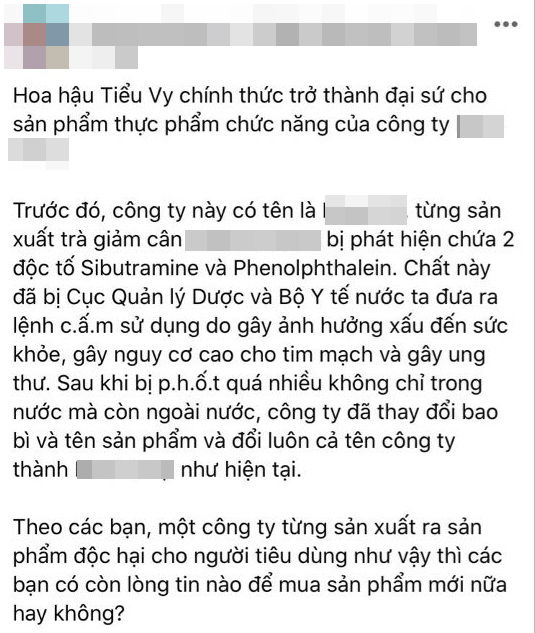 Xôn xao trước thông tin Hoa hậu Tiểu Vy làm đại diện cho nhãn hàng giảm cân có chứa chất cấm-1